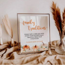 Póster Rótulo de tradiciones familiares de calabaza peque