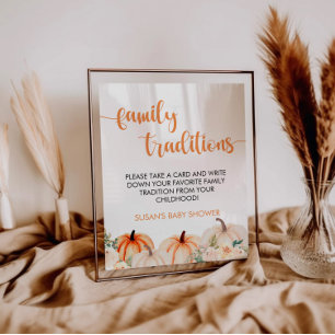 Póster Rótulo de tradiciones familiares de calabaza peque