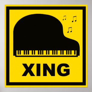 Póster Rótulo de tráfico de piano cruzando Xing