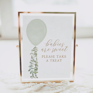 Póster Rótulo de tratados de Baby Shower con globo verde