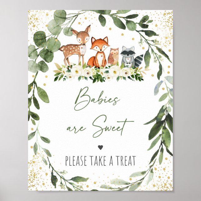 Póster Rótulo de tratamiento de Baby Shower de Woodland G (Frente)