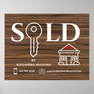 Póster Rótulo de venta de bienes raíces de Wood Veneer
