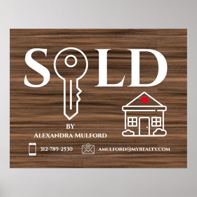 Póster Rótulo de venta de bienes raíces de Wood Veneer (Frente)