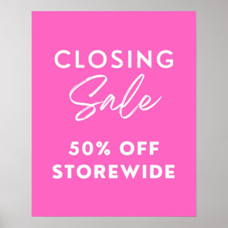 Póster Rótulo de venta de cierre de tienda rosa, 50% de d