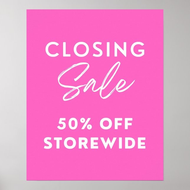 Póster Rótulo de venta de cierre de tienda rosa, 50% de d (Frente)
