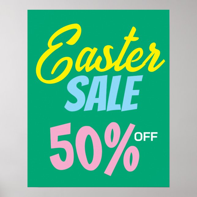 Póster Rótulo De Venta De Pascua, Rótulo De Venta Al 50%, (Frente)