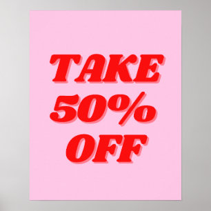 Póster Rótulo De Venta Rosa, 50% De Rótulo De Venta