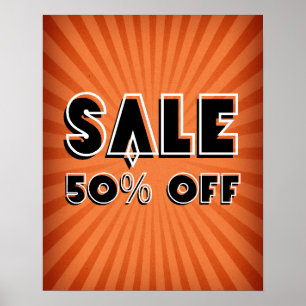 Póster Rótulo De Venta, Rótulo Retro 50% De Venta, Venta 