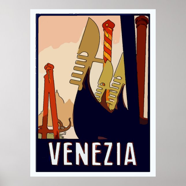 Póster Rótulo de Viajes de Venecia (Frente)