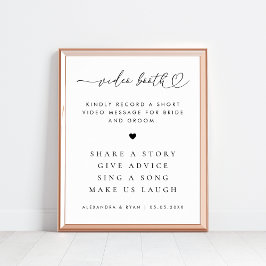 Póster Rótulo de Video Booth Boda Romántico Heart Script