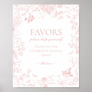 Póster Rótulo De Vintage Floral En La Toile Rosa De Jouy