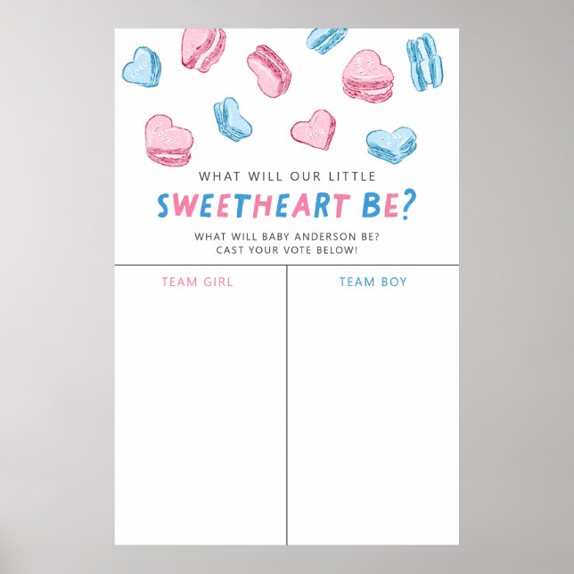 Póster Rótulo de voto de Valentine Hearts Gender Reveal (Frente)