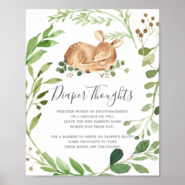 Póster Rótulo Deer Baby Shower Diaper Thoughts (Frente)