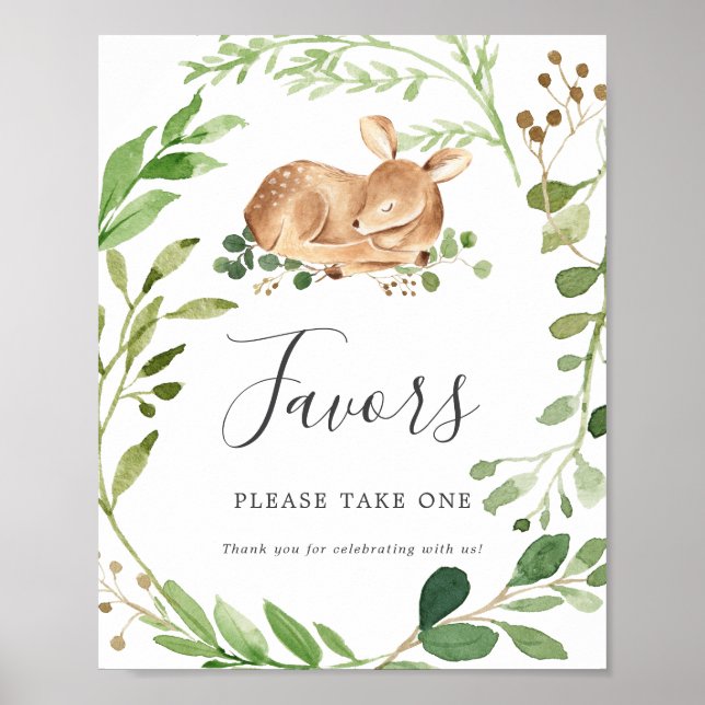 Póster Rótulo Deer Baby Shower Favors (Frente)