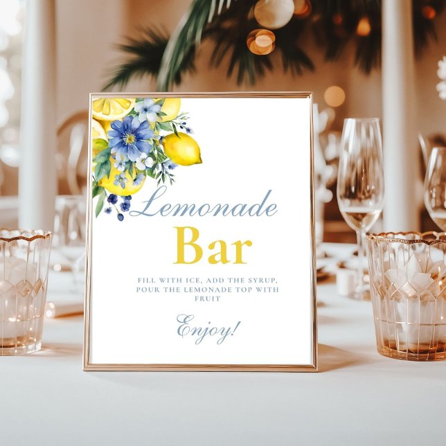 Póster Rótulo del bar Lemon Blue Floral Citrus Lemonad (Subido por el creador)