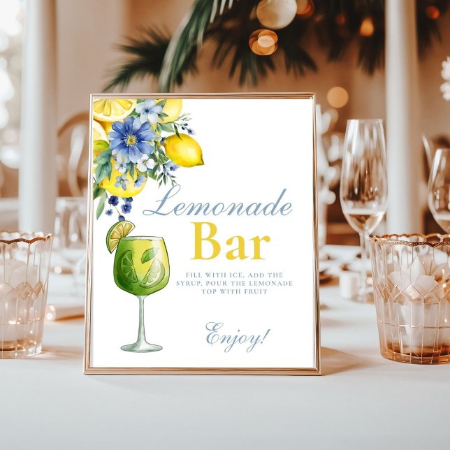 Póster Rótulo del bar Lemon Blue Floral Citrus Lemonad (Subido por el creador)