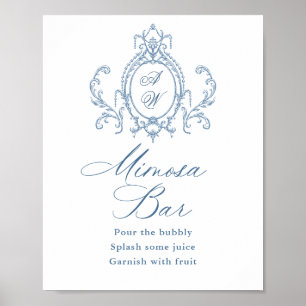 Póster Rótulo del bar Mimosa azul floral de Grace Ornate