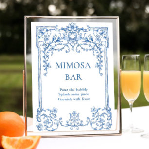 Póster Rótulo del bar Mimosa azul floral de Grace Ornate