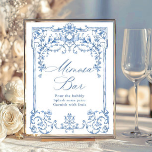 Póster Rótulo del bar Mimosa azul floral de Grace Ornate