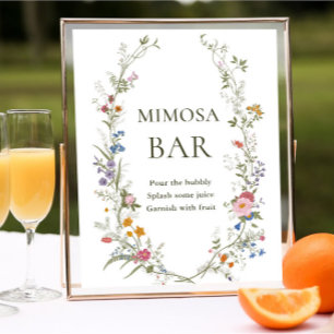 Póster Rótulo del bar Mimosa Flor silvestre rosa pastel