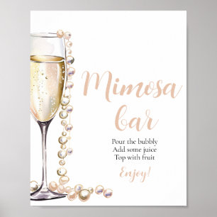 Póster Rótulo del bar Pearls y Prosecco Champagne Mimosa