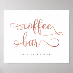 Póster Rótulo del Boda de caligrafía Rosa "Coffee Bar"