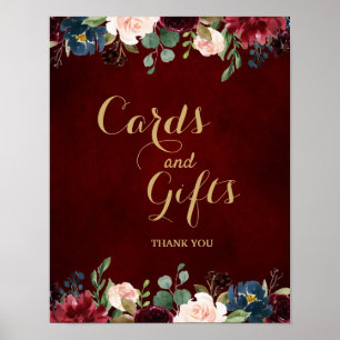 Póster Rótulo del Boho Boda floral de la Marina Roja de B