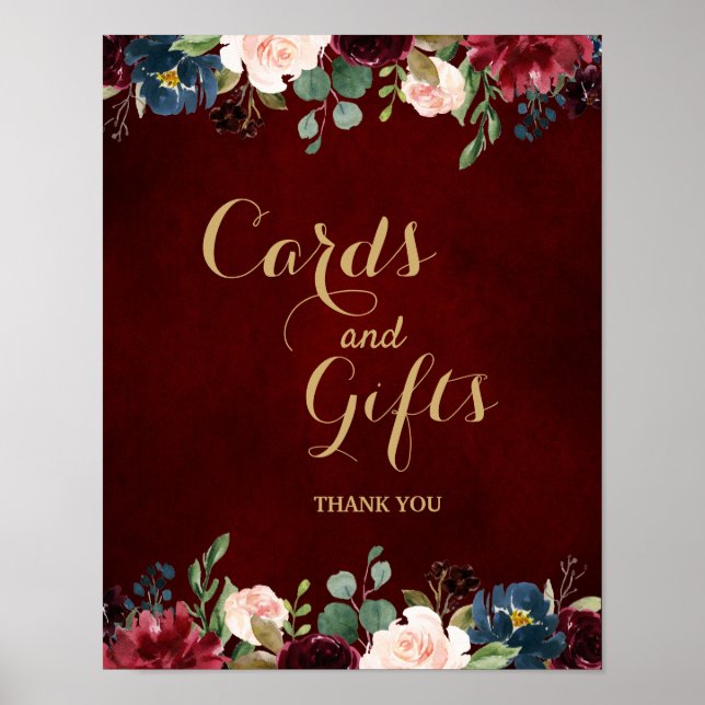 Póster Rótulo del Boho Boda floral de la Marina Roja de B (Frente)