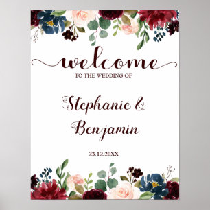 Póster Rótulo del Boho Boda floral de la Marina Roja de B