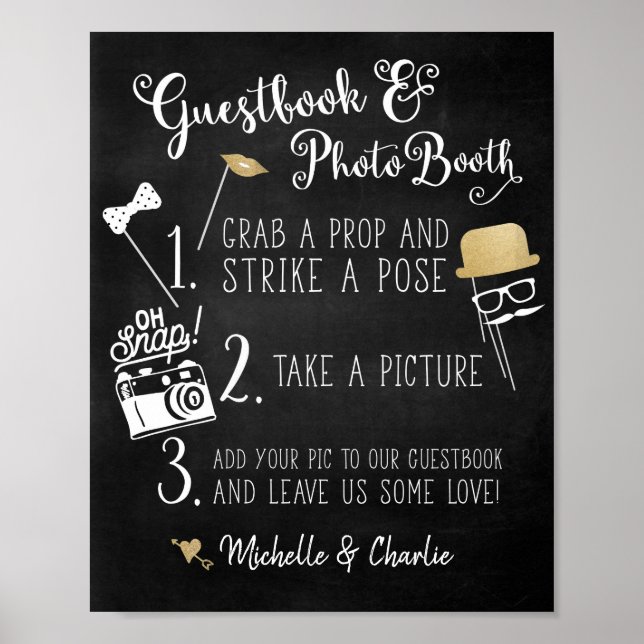 Póster Rótulo del Booth Chalkboard de la foto del libro d (Frente)