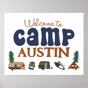 Póster Rótulo del campamento Personalizado Aventura Cumpl