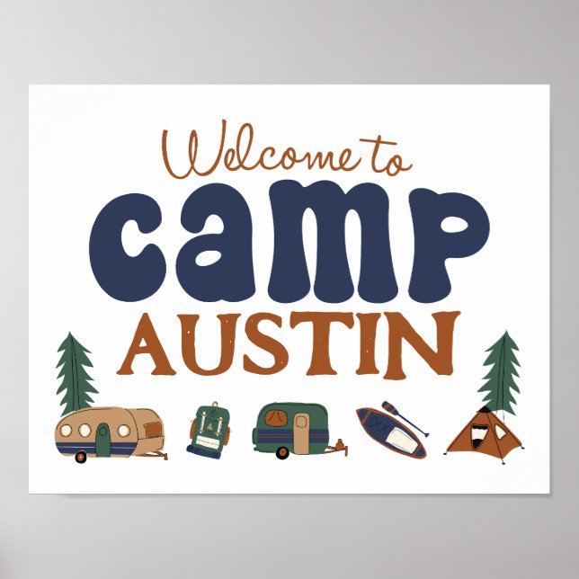 Póster Rótulo del campamento Personalizado Aventura Cumpl (Frente)