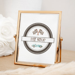 Póster Rótulo del coche de carreras azules Pit Stop