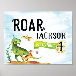 Póster Rótulo del cumpleaños de Dinosaur Roar