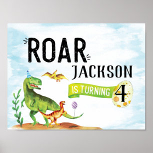 Póster Rótulo del cumpleaños de Dinosaur Roar