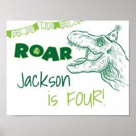 Póster Rótulo del cumpleaños de Dinosaur Roar