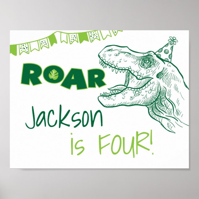 Póster Rótulo del cumpleaños de Dinosaur Roar (Frente)