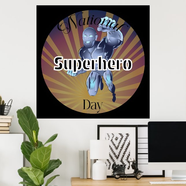 Póster Rótulo del Día Nacional de Superhéroes (Oficina en casa)