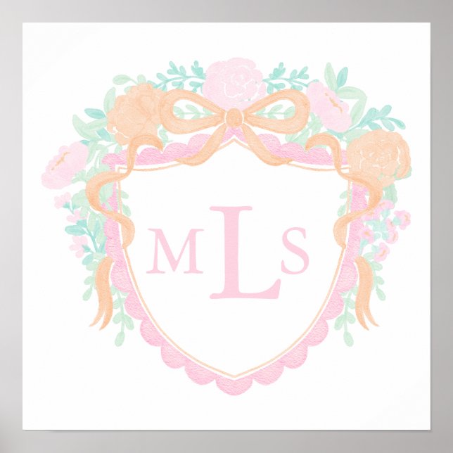 Póster Rótulo del Escudo de calabaza Naranja de monograma (Frente)