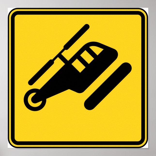 Póster Rótulo del helicóptero de precaución (Frente)