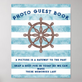 Póster Rótulo del libro de Baby Shower Blue Nautical Sail