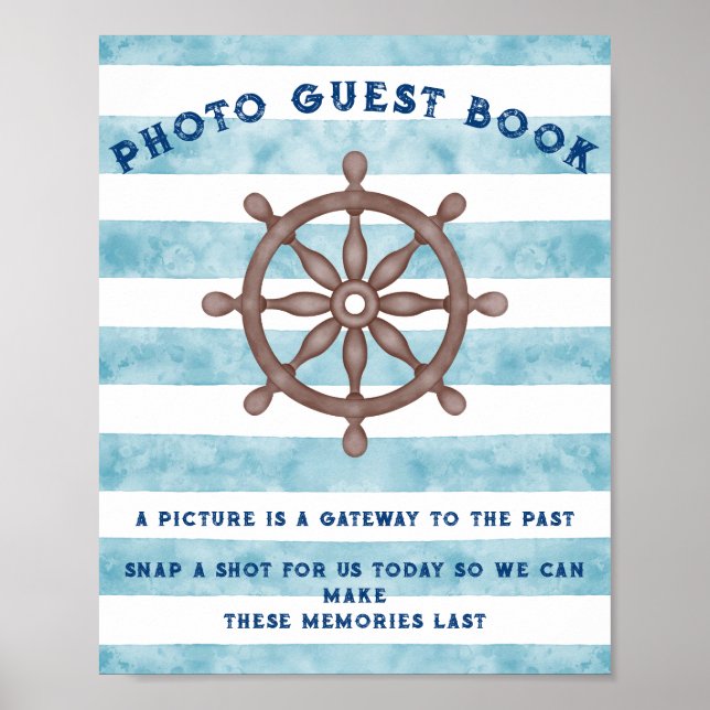 Póster Rótulo del libro de Baby Shower Blue Nautical Sail (Frente)