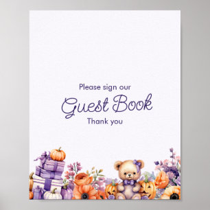 Póster Rótulo del libro de Baby Shower Purple Pumpkin Fal