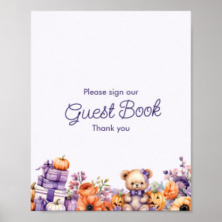 Póster Rótulo del libro de Baby Shower Purple Pumpkin Fal