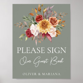 Póster Rótulo del libro de Bodas de Fall Floral Sage Gree