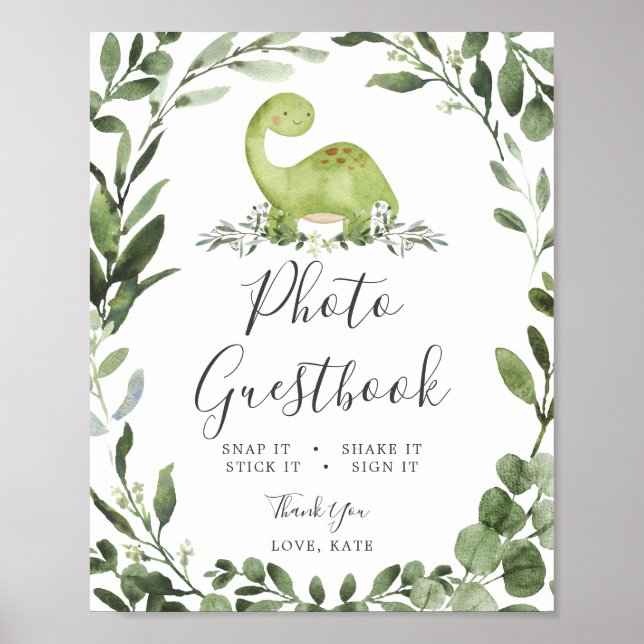 Póster Rótulo del libro de fotos de Dinosaur Baby Shower (Frente)