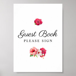Póster Rótulo del libro de huéspedes florales tropicales