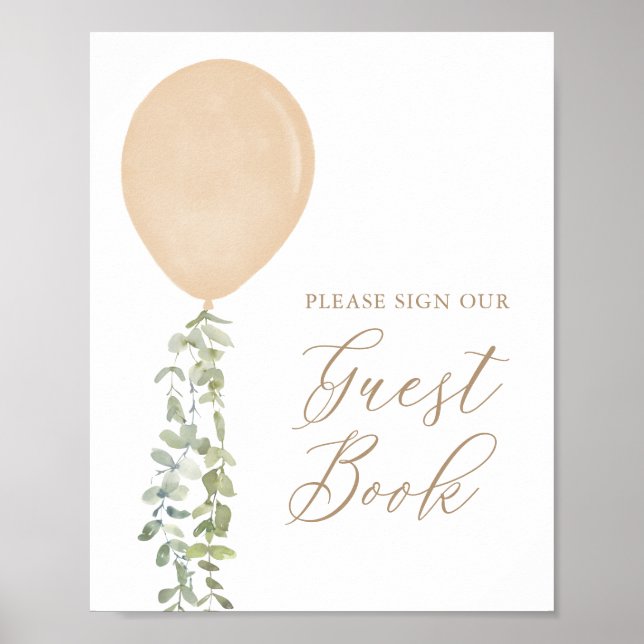 Póster Rótulo del libro de invitados Baby Shower Gold Bal (Frente)