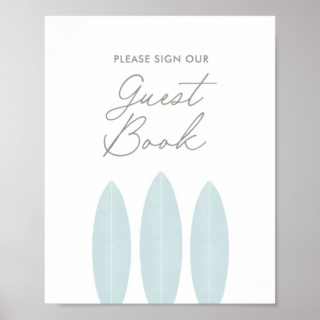 Póster Rótulo del libro de invitados Baby Shower Surfboar (Frente)