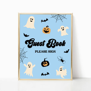 Póster Rótulo del libro de invitados Blue Halloween Spook